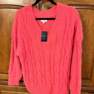 Fuzzy pink sweater. Brand: Lucky Brand, size XL